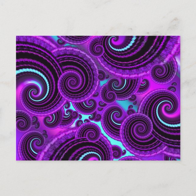 Postal Funky Púrpura Swirl Fractal Art Pattern (Anverso)