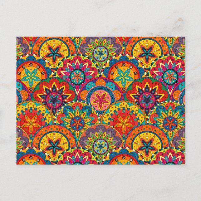 Postal Funky Retro Colorido Patrón de Mandala (Anverso)