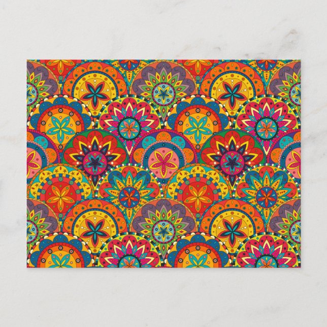 Postal Funky Retro Colorido Patrón de Mandala (Anverso)