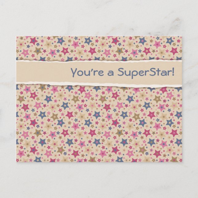 Postal Funky Stars Beige Rosa (Anverso)