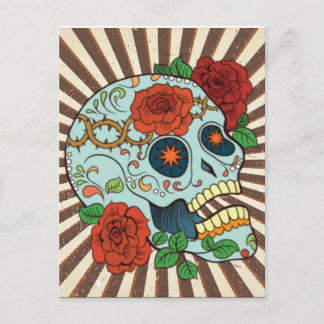 Postal Funky Sugar Skulls Dia de los Muertos