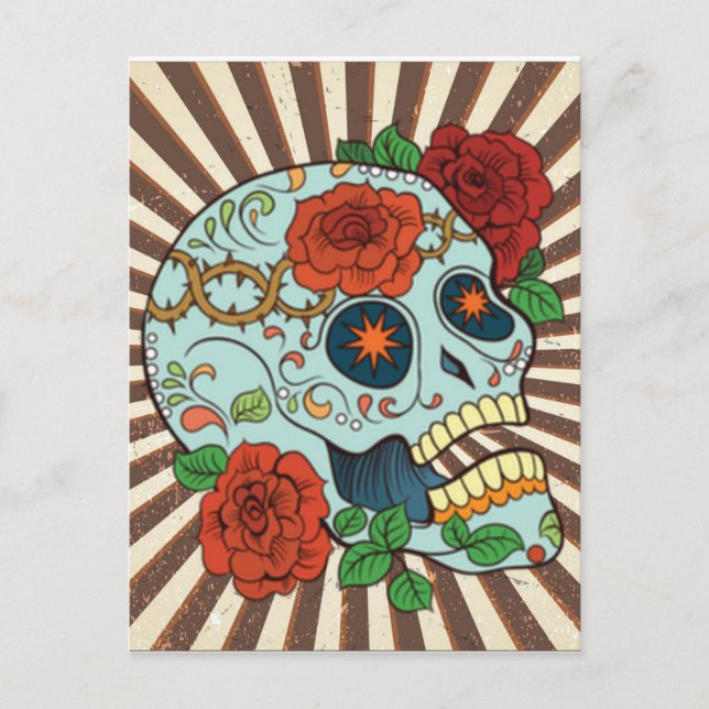 Postal Funky Sugar Skulls Dia de los Muertos (Anverso)