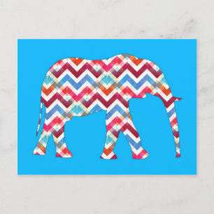Postal Funky Zigzag Chevron Elephant sobre el azul Verde 