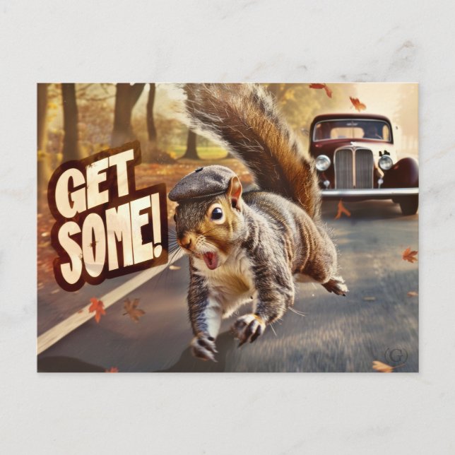 Postal Funny Action Squirrel Postcard "Get some" (Anverso)