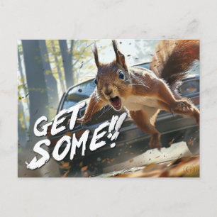 Postal Funny Action Squirrel Postcard "Get some"