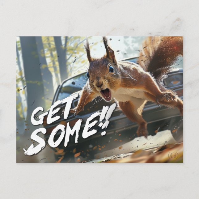 Postal Funny Action Squirrel Postcard "Get some" (Anverso)