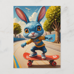 Postal Funny Adorable Skateboarding Conejo Cubierto