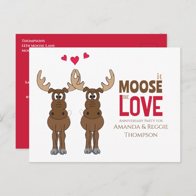 Postal Funny Aniversario Fiesta Whimsical Moose (Anverso / Reverso)