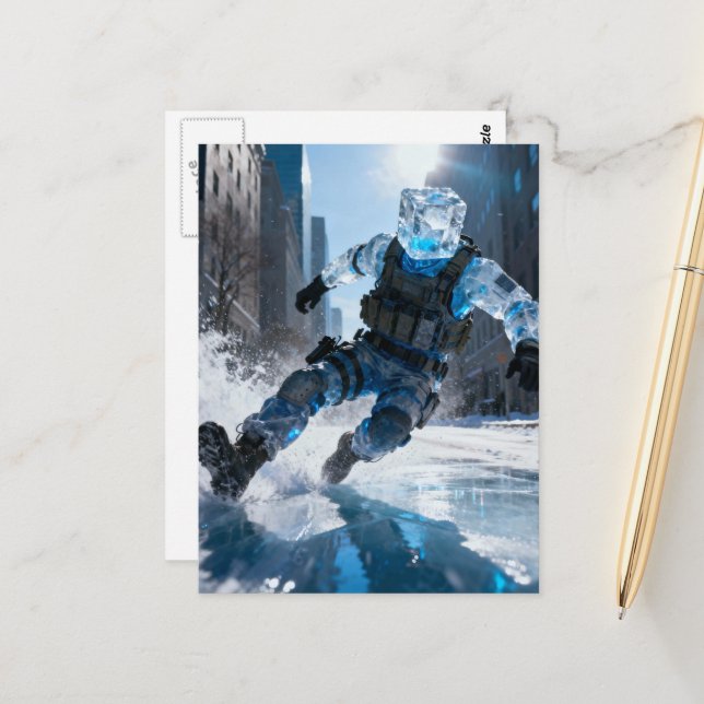 Postal Funny anthromorphic icecube falling on ice  (Anverso/Reverso In Situ)