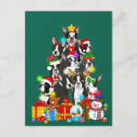 Postal Funny árbol de navidad de Boston terrier ilumina a<br><div class="desc">Funny árbol de navidad de Boston terrier ilumina a perro porcino</div>