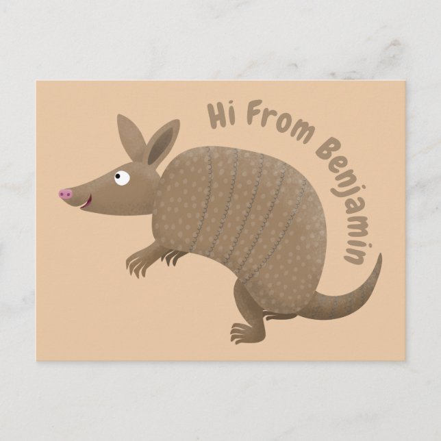 Postal Funny armadillo feliz personalizado ilustracion (Anverso)
