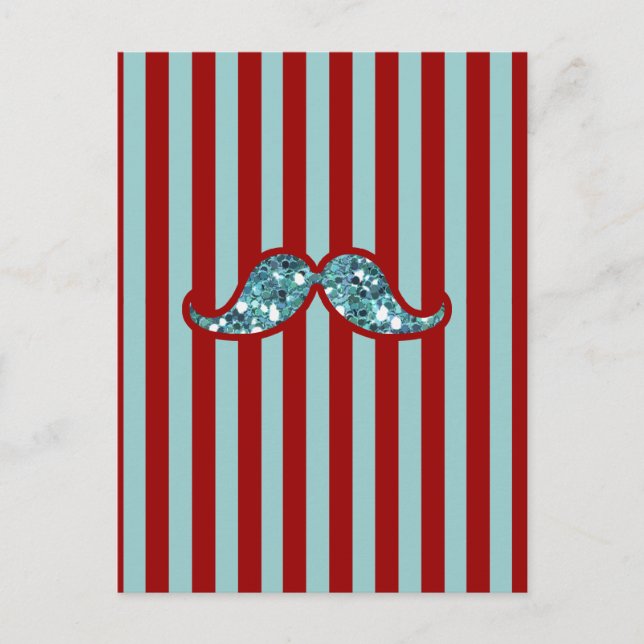 POSTAL FUNNY AZUL MUSTACHE PURPURINA HUELLAS ROJAS (Anverso)