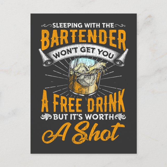 Postal Funny Bartender Cita Bar Humor de agua alcohólica (Anverso)
