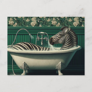 Postal Funny Bathtub Zebra Postcard