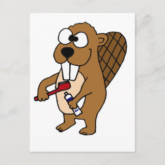 Postal Funny Beaver Brushing Teeth Personalizado