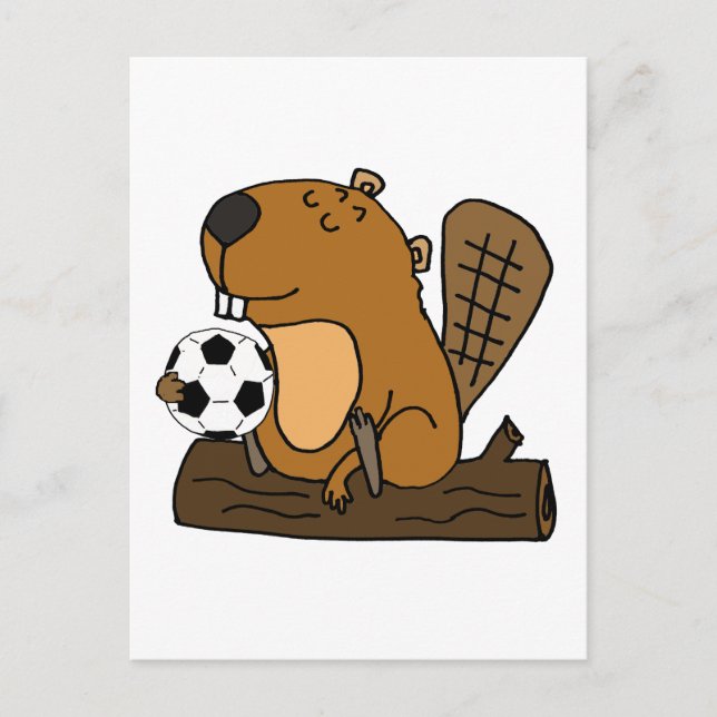 Postal Funny Beaver Jugando Al Personalizado De Fútbol (Anverso)