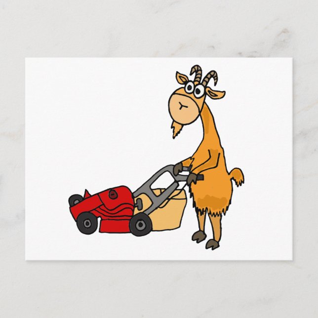 Postal Funny Billy Goat Pushing Lawn Mower Personalizado (Anverso)