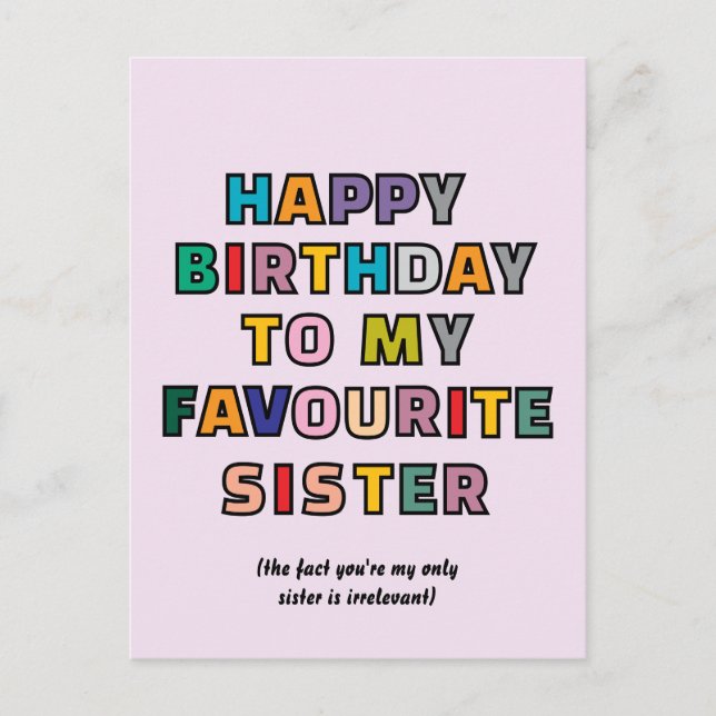 Postal Funny Birthday Card for Sister to my favourite sst (Anverso)