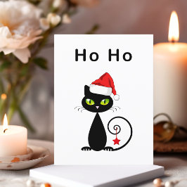 Postal Funny Black Ho Santa Claus Navidades Cat