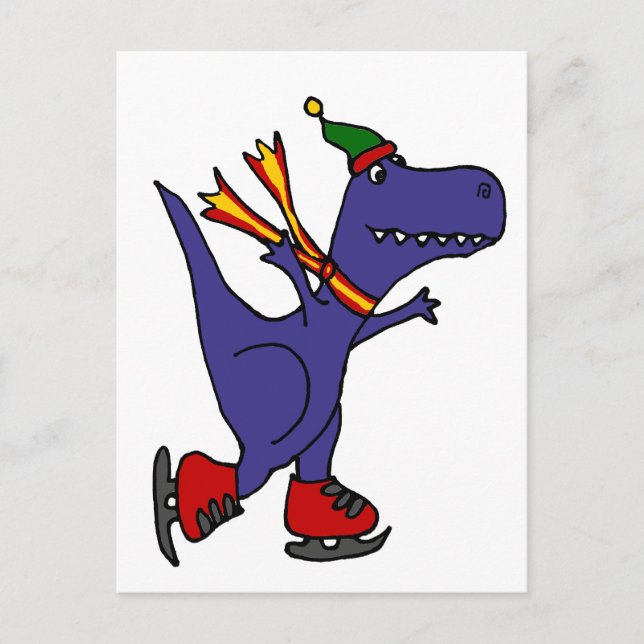 Postal Funny Blue T-Rex Dinosaur Ice Skysky Art (Anverso)