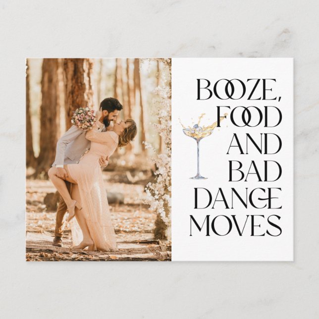 Postal Funny Booze Food Bad Dance Moves Save the Date (Anverso)