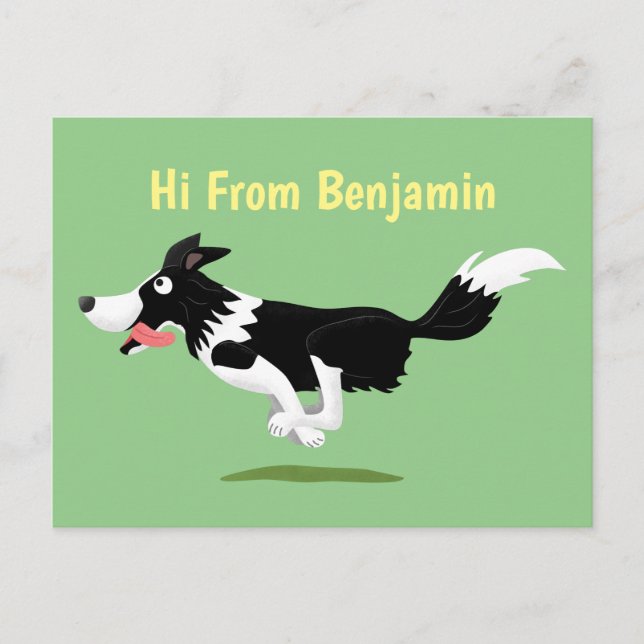 Postal Funny Border Collie perro corriendo personalizado (Anverso)