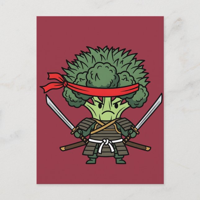 Postal Funny Broccoli Samurai Warrior Japanese Art Illust (Anverso)