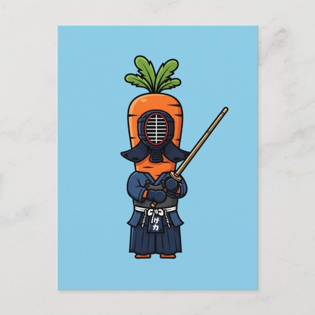 Postal Funny Carrot Kendo Warrior Shinai Illustration (Anverso)