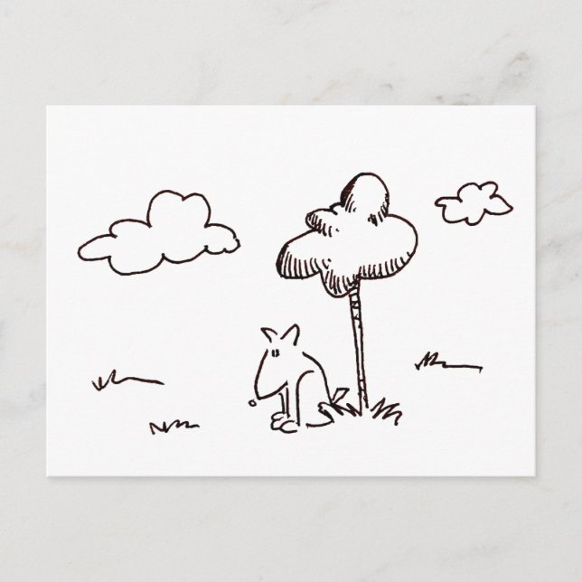 Postal Funny Cartoon Dog Under Tree Drawing Post Card (Anverso)