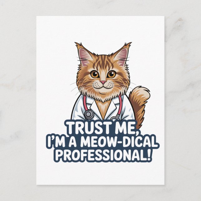 Postal Funny Cat Doctor Animal Humor Illustration (Anverso)