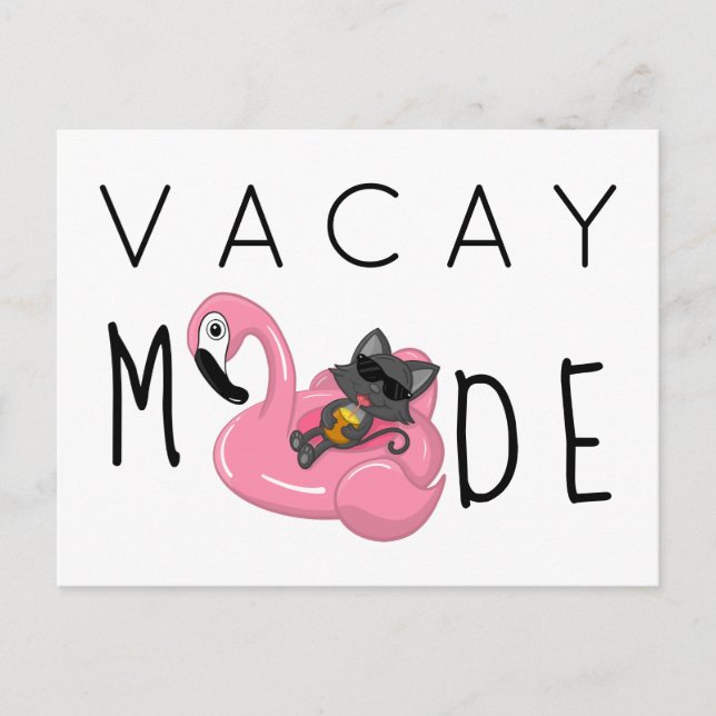 Postal Funny Cat Flamingo Vacay Mode Vacation (Anverso)