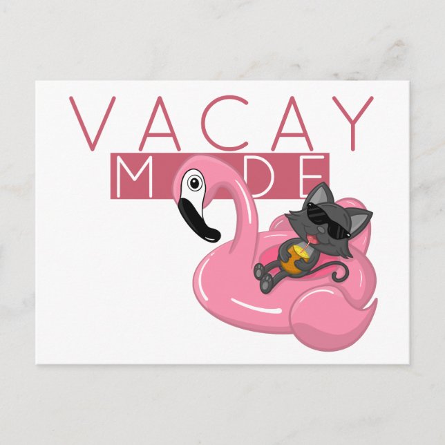 Postal Funny Cat Flamingo Vacay Mode Vacation (Anverso)