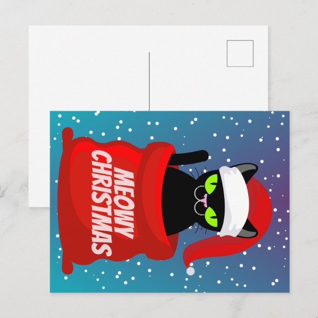 Postal Funny Cat Meowy Navidades Postcard (Anverso / Reverso)