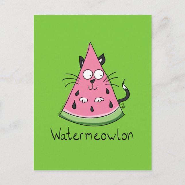 Postal Funny Cat Watermelon Cute Kids (Anverso)