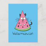 Postal Funny Cat Watermelon Cute Kids<br><div class="desc">¡Este adorable watermeowlon está aquí para saludar!  Perfecto para un amante del gato o un fanático de la sandía o sólo un amigo que le gusta estar sano,  comer fruta y reírse con su gatito.</div>