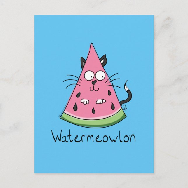 Postal Funny Cat Watermelon Cute Kids (Anverso)