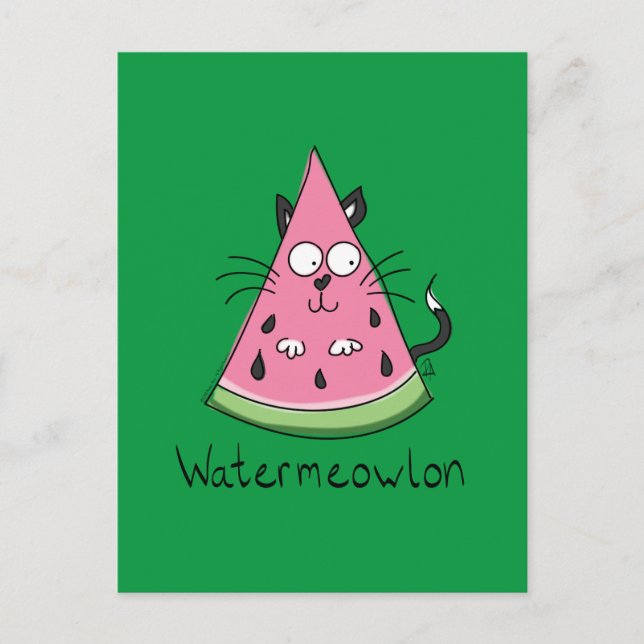 Postal Funny Cat Watermelon Cute Kids (Anverso)