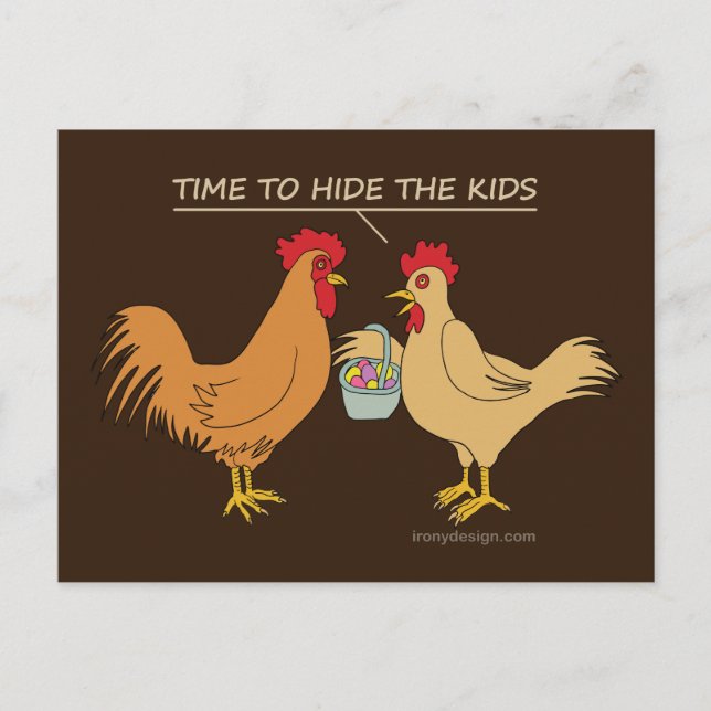 Postal Funny Chicken Easter Egg Hunt Personalizado Brown (Anverso)