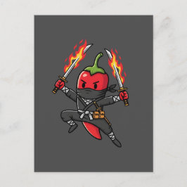 Postal Funny Chili Pepper Fire Ninja Samurai Illustration