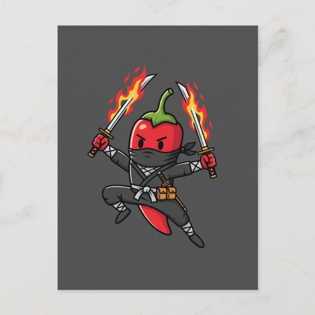 Postal Funny Chili Pepper Fire Ninja Samurai Illustration (Anverso)