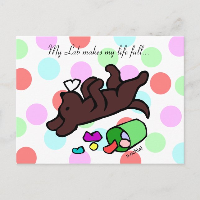 Postal Funny chocolate Labrador Personalizado Polka Dot (Anverso)