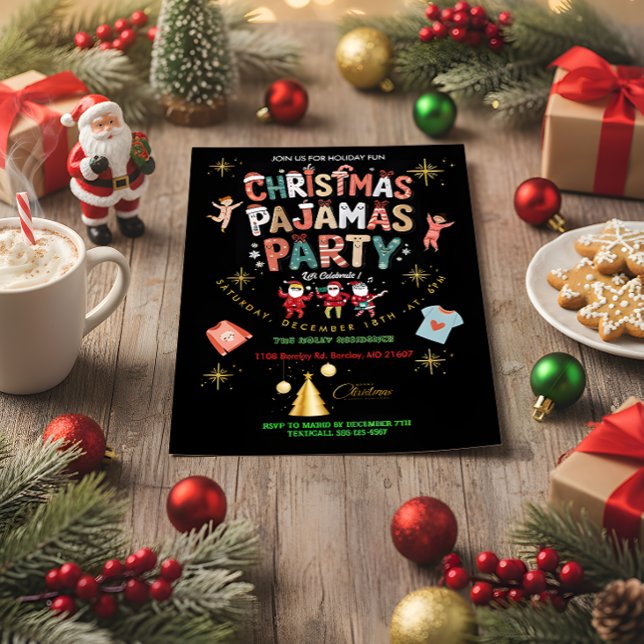 Postal Funny Christmas Pajamas Party Chalkboard (Subido por el creador)