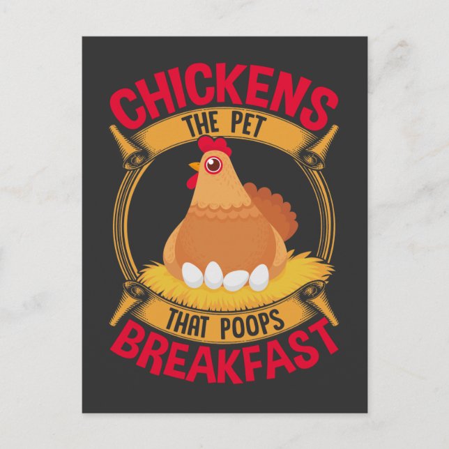Postal Funny Cita de Pollo Desayuno Poop Hen Farming (Anverso)