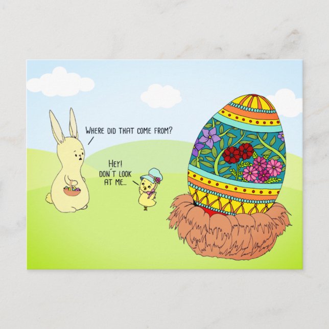 Postal Funny Colorful Bunny Egg Hunt Cute Easter Personal (Anverso)