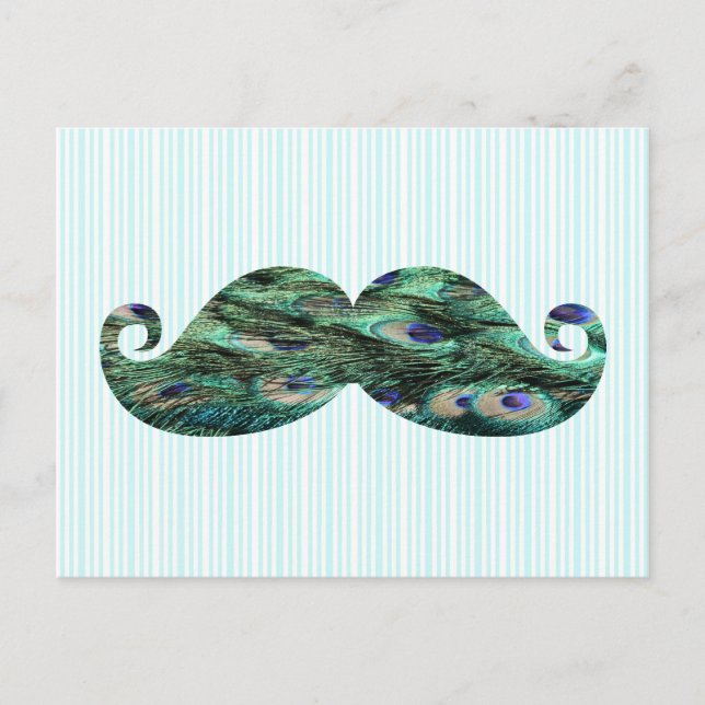 Postal Funny Colorful Peacock Feathers Mustache (Anverso)