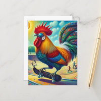 Funny Colorful Surreal Skateboard Rooster