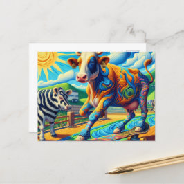 Postal Funny Colorous Cow Skateboarding