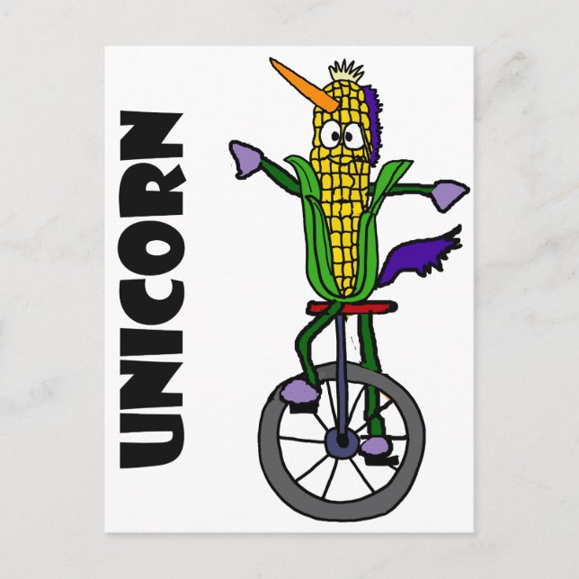 Postal Funny Corn ear Riding Unicycle UNICORN Personaliza (Anverso)