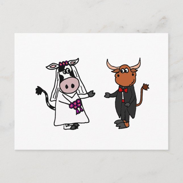 Postal Funny Cow and Bull Boda (Anverso)