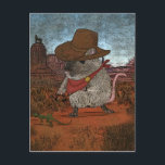 Postal Funny Cowboy Birthday<br><div class="desc">Ratón vestido como un vaquero en un paisaje occidental con un lagarto mascota sobre una correa.</div>